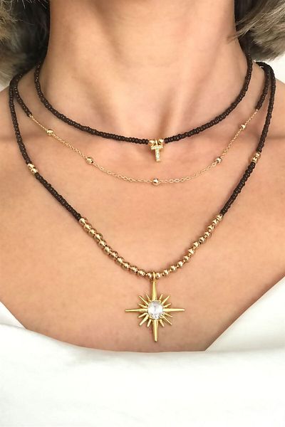 Sose Moda Set of 3 Bead Necklace with Letter t