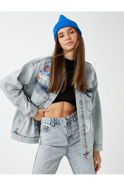 Koton Oversize Denim Jacket Printed