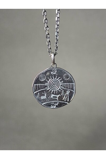 TREND 925 ayar gümüş Şaman Davulu Kolye, Gümüş spiral kolye, yılbaşı hediyesi...