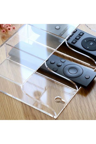 Pleksi Marketi Plexiglass Wall Mounted Organizer with Remote Control Compartment
