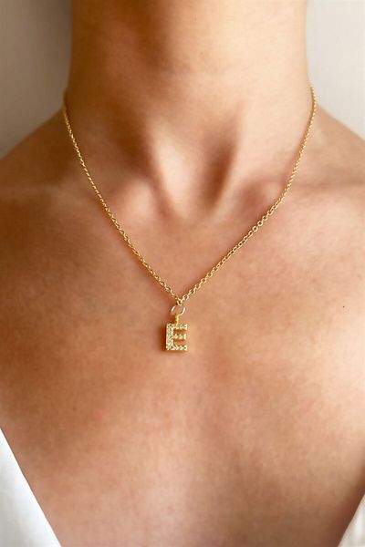 Sose Moda Gold Chain Necklace with Letter E