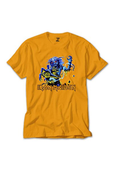 CrowsGate Tricou Iron Maiden cu mâneci colorate, culoare galbenă, mărimea 3XL