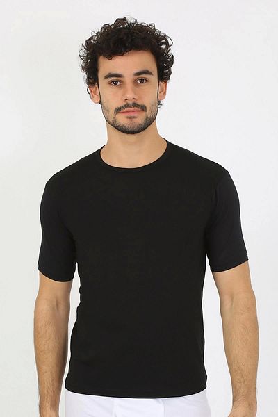 Akbeniz Men's Crew Neck Lycra Black T-shirt 65710