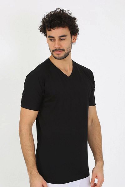 Akbeniz Monolya Men's V-Neck Black Combed Cotton Tank Top 6560