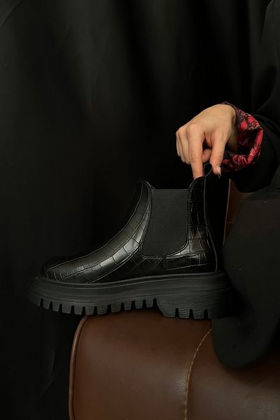 Mupa Shoes Μαύρα Crocodile Γυναικείες Μπότες