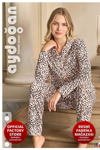 Aydoğan Colorful Women's Sleepwear Set with Leopard Print - Long Sleeve, Front Button 240692   - Aydogan ®
