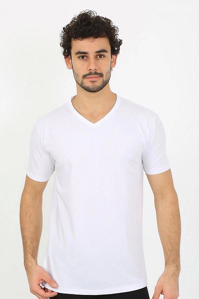 Akbeniz B bsma fashion line ανδρικό εσώρουχο με λαιμόκοψη σε λευκό χτενισμένο βαμβάκι 6560