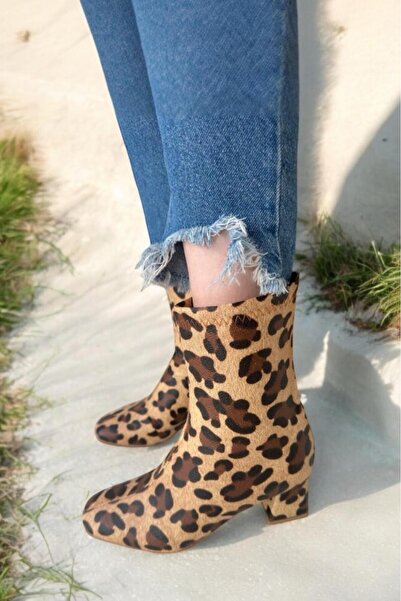 Melissa Boutique Kadın Leopar Vegan Deri İçi Yünlü Kaymaz Taban Streç Bot