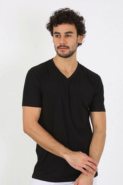 Akbeniz Monolya Men's V-Neck Black Combed Cotton Tank Top 6560