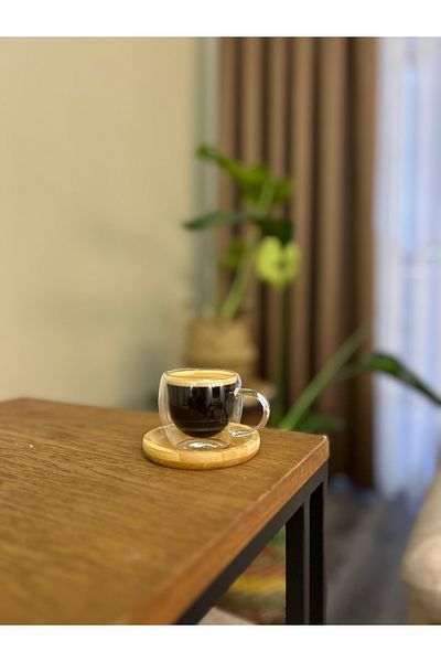 MİMOZA PARK Set of 2 Double Walled Glasses with Bamboo Base