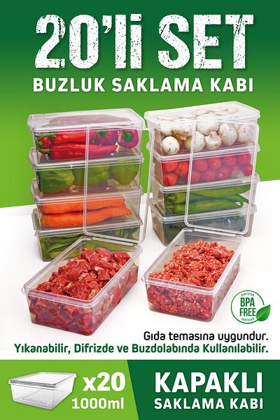 OFFBOX 1 Liter Microwavable Storage Container for Deep Freezer with 20 Leak Proof Lids
