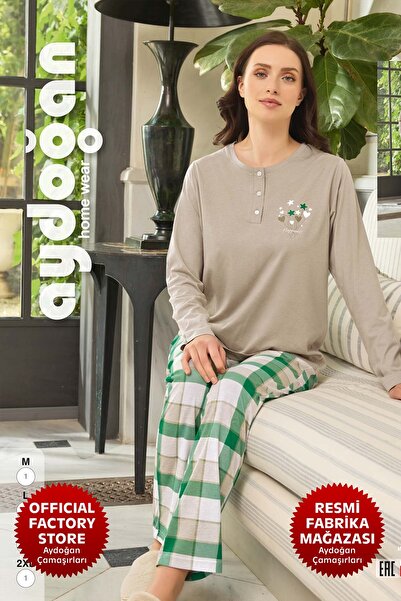 Aydoğan Colorful Women's Pajamas Set - Atlas Placket, Long Sleeve, Bike Button Neck B8-3 - 240611 - Aydogan ®