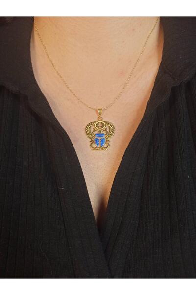 TREND 925 ayar gümüş KHEPRI SCARAB Kolye, Antik Mısır Mavi altın böcek kolye