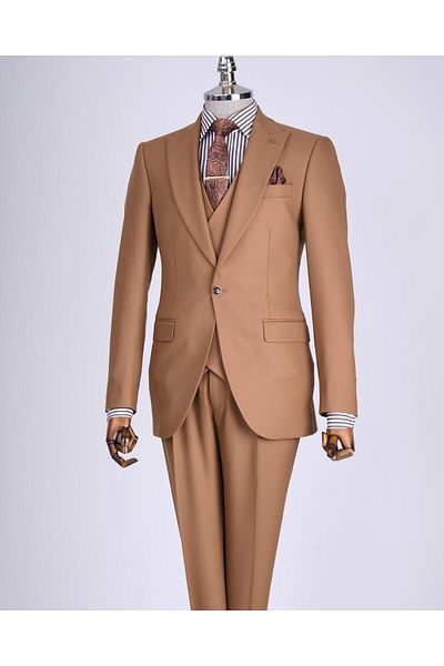 TerziAdemAltun Brown Slim Fit Italian Style Clothes Set - Jacket, Vest and Trousers T13502