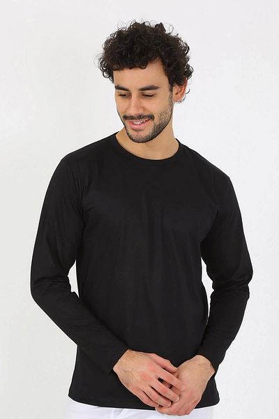 Akbeniz Monolya Men's Crew Neck Long Sleeve Black Undershirt 6590