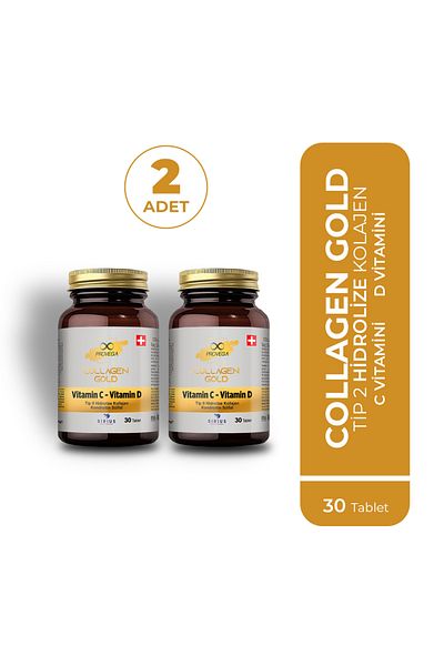 Provega (2 Pcs) Collagen Gold Collagen Type 2 Food Supplement Containing Vitamin C Vitamin D