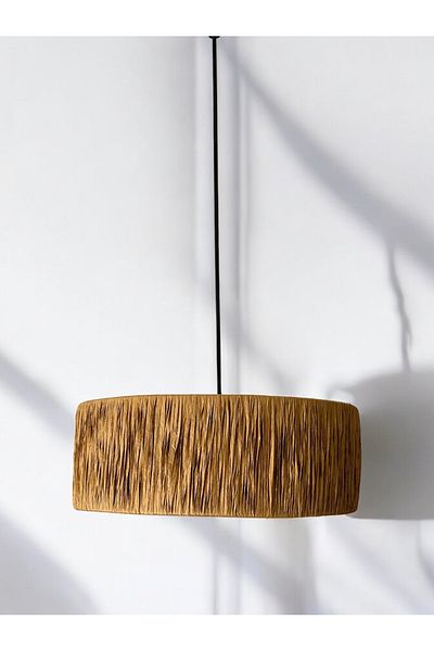 KorFam Handmade Bohem Cylinder Rustic Raffia Chandelier