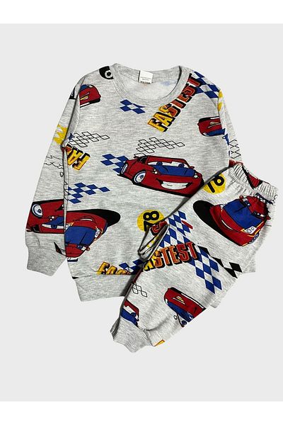 Fil Kids Boy's Gray Raised Race Car Print Long Sleeve Winter Pajamas Set