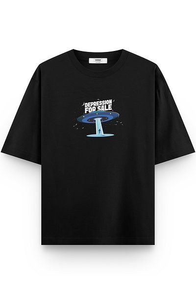 Overoz Μπλουζάκι Unisex Oversize - Μαύρο, Εκτύπωση Κατάθλιψης, Προς Πώληση, 1297