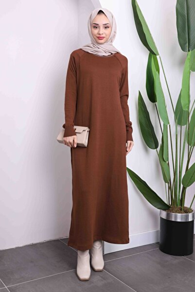 İmajButik Rochie maro mercerizată din tricotaj cu fire reci