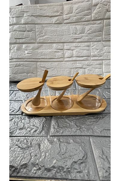 MİMOZA PARK 3-Piece Luxury Bamboo Spice Set Spice Rack with Spoon (10 Pieces)