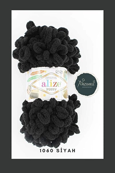 Alize Puffy El Örgü Ipliği Büyük Ilmek (TEKLİ) - 100 Gr. 9 Mt. Parmak Ipi, Battaniye Ipi 1060 Siyah