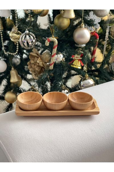 MİMOZA PARK 3-Piece Bamboo Luxury Presentation Bowl Snack Bowl (with Bamboo Base as a Gift)