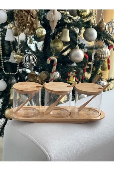 MİMOZA PARK 3-Piece Luxury Bamboo Spice Set Spice Rack with Spoon (10 Pieces)