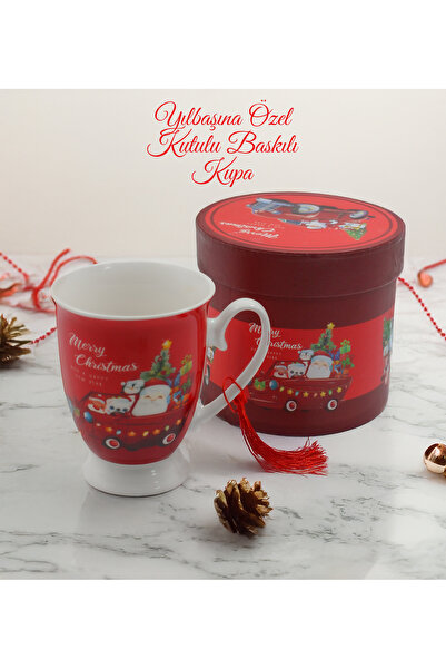 Genel Markalar Özel Silindir Kutulu Yılbaşı Noel Baba Temalı Seramik Kupa Bardak