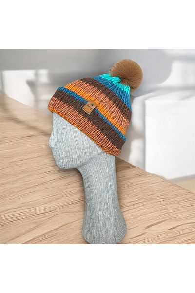 Satürn Hobi Batik Color Beret with Knitted Pompom
