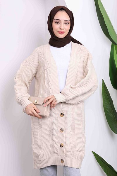 İmajButik Stone Buttoned Long Knitwear Cardigan