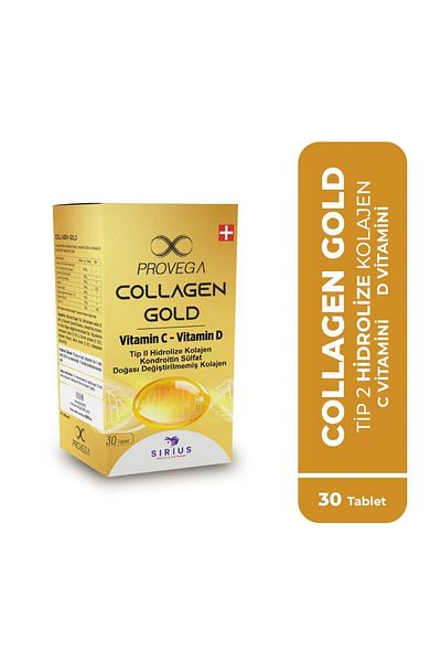 Provega (2 Pcs) Collagen Gold Collagen Type 2 Food Supplement Containing Vitamin C Vitamin D