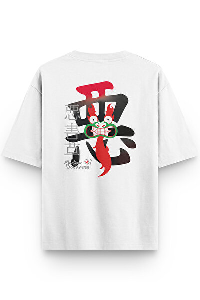 Overoz Samurai Jack Aku Sırt Baskılı Yarı Oversize Beyaz T-shirt 1300