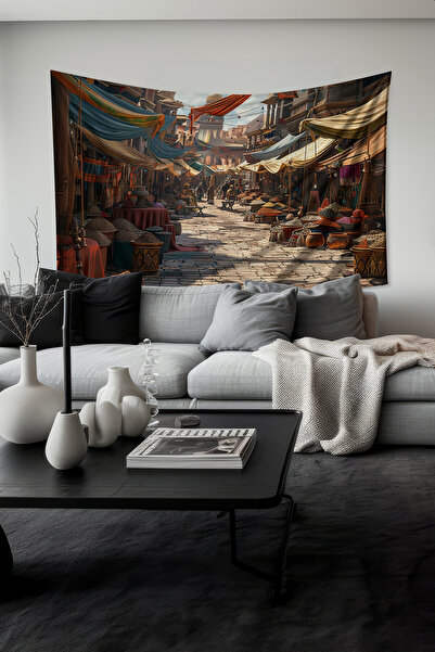 Moud's سجادة حائط منقوشة بسوق التوابل، قماش من جلد الغزال