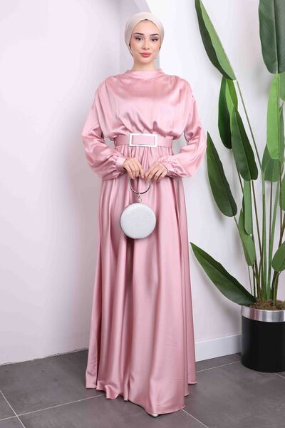 İmajButik فستان سهرة حجاب من الساتان مولانا مع وسادات على الكتف