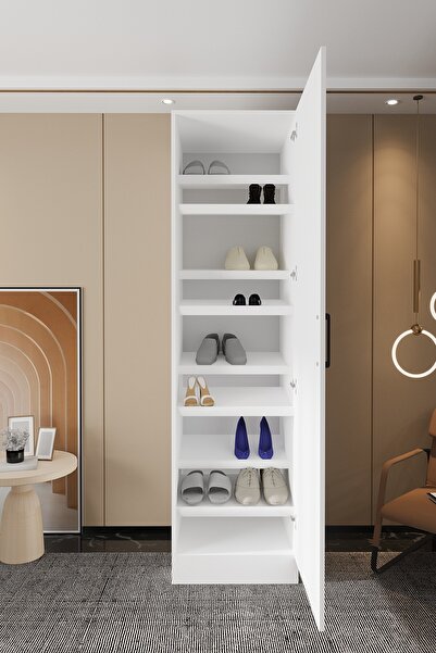 Mercie KAPAKLI 60 Cm'lik 8 Raflı Ayakkabılık Giyinme Dolap-BEYAZ