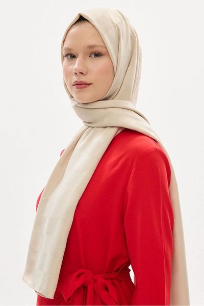hijabchi Μπεζ Εισαγόμενο Μεταξένιο Ζακάρ Σάλι Σκακιέρας