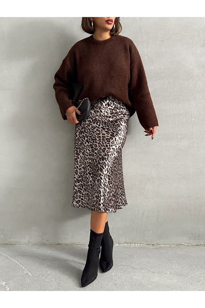 BEJNA Damenrock aus Satin mit Leopardenmuster