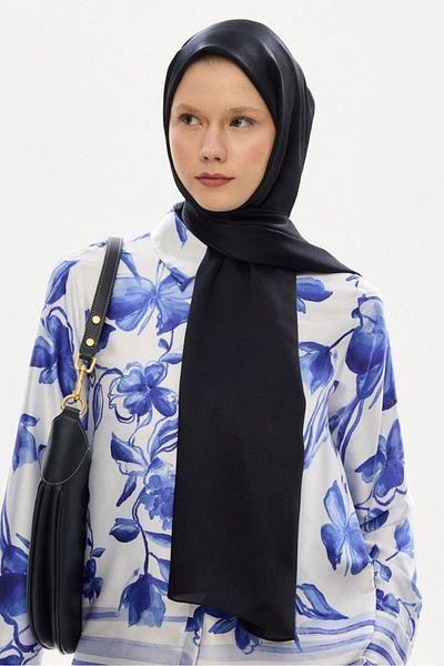 hijabchi Shiny Silky Black Evening Dress Shawl - Janjan Design