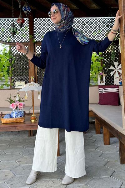 Rabia Şamlı Πλεκτό τούνικ Navy Blue Dora