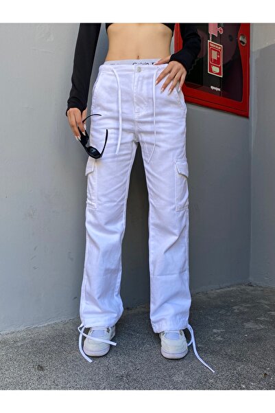 KOTOLOG Y2k φαρδύ τζιν με ρυθμιζόμενο πόδι μέσης και τσέπες Cargo