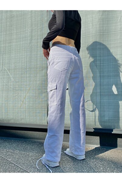 KOTOLOG Y2k φαρδύ τζιν με ρυθμιζόμενο πόδι μέσης και τσέπες Cargo