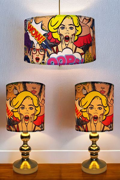Göksu Lighting Fabric Model Pendant Lamp Chandelier Night and Table Lamp Set