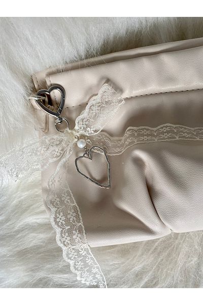 Pinky Lady Geantă de mână cu dantelă și inimă cu fundă - Ornament fermecător