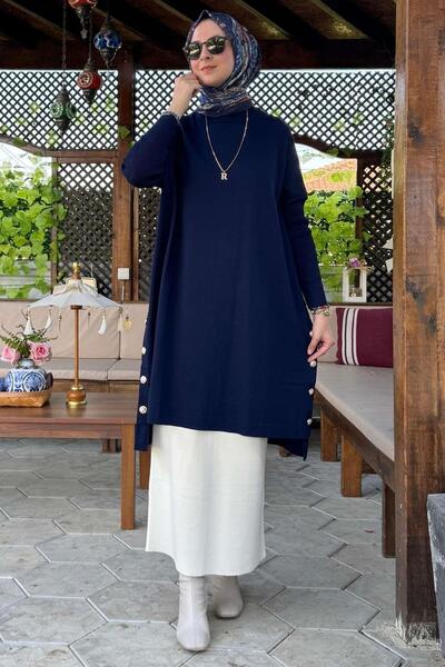 Rabia Şamlı Navy Blue Sevda Knitwear Tunic