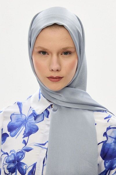 hijabchi Light Gray Shiny Silky Evening Dress Shawl - Janjan Design