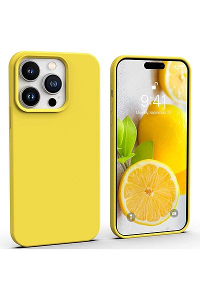Merwish غطاء حماية من السيليكون متوافق مع هاتف Apple Iphone 14 Promax مع شعار مخملي باللون الأصفر