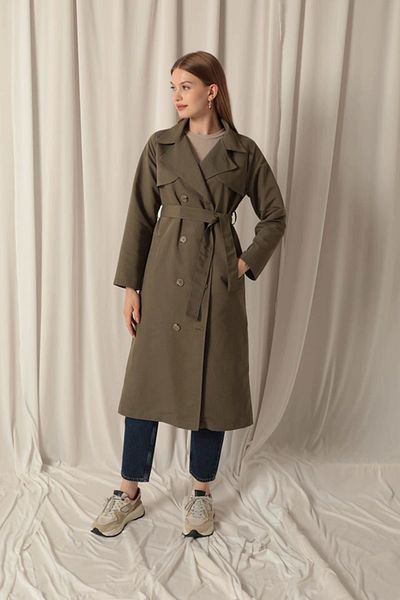 TUFEYO Torino Fabric Liquid Proof Maxi Length Women's Khaki Trench Coat