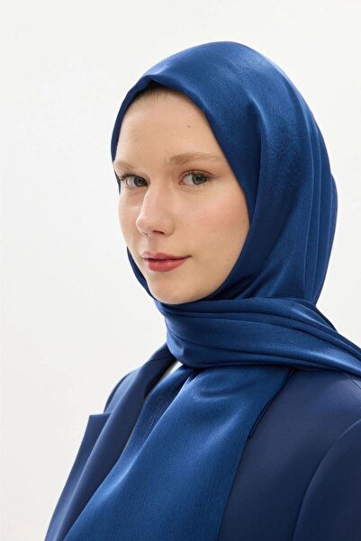 hijabchi فستان سهرة حريري لامع جانجان شال - أزرق كوبالت