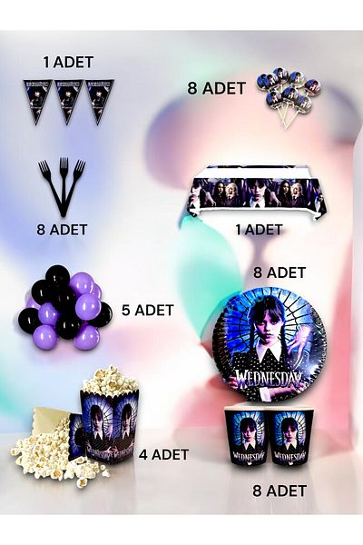 VibeHome Wednesday Themed Luxury Set for 8 - Birthday Party and Fun Events